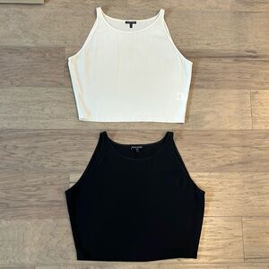 Eileen Fisher silk crepe couture-drape tank tops. Black S , and Ivory  XS.